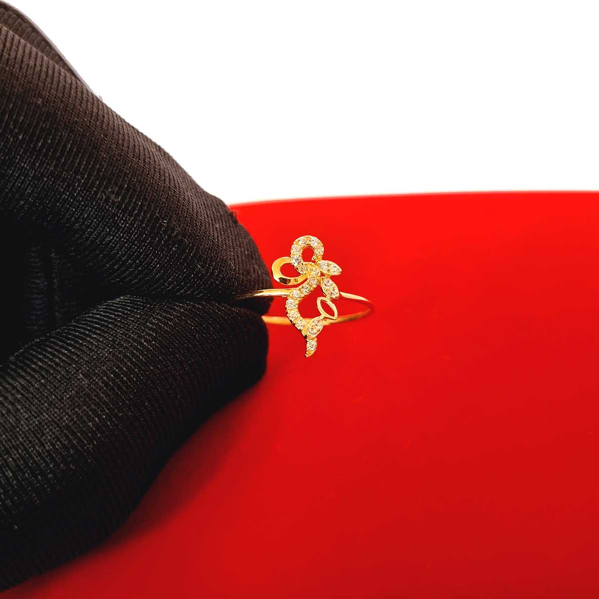 18K Pure Gold Flower w/ Zircon Stone Design Ring