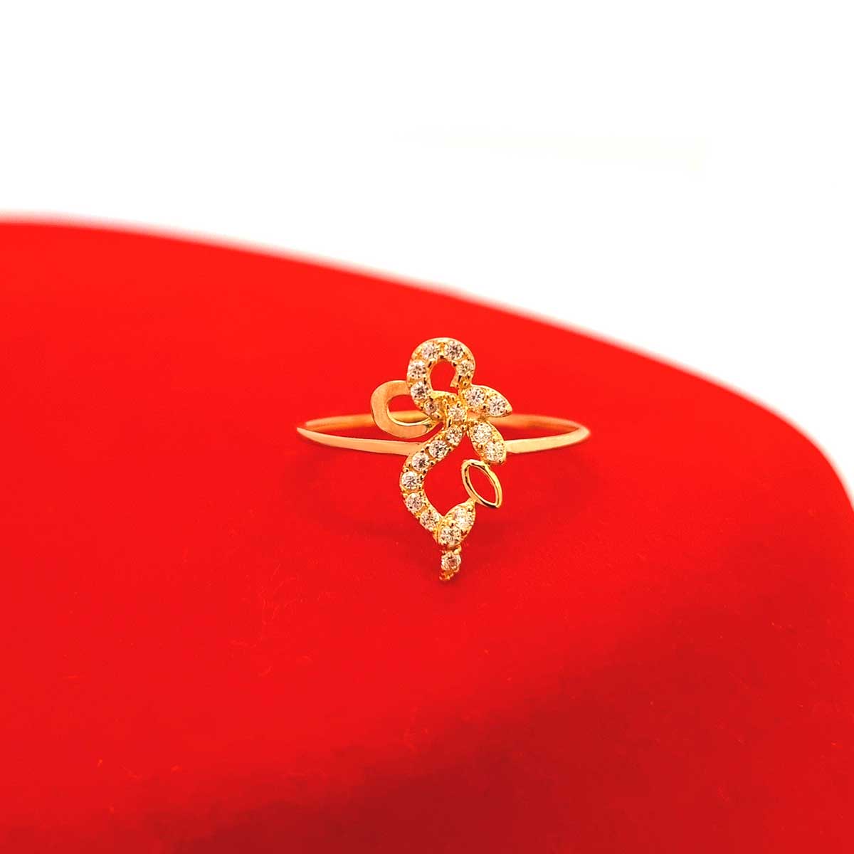 18K Pure Gold Flower w/ Zircon Stone Design Ring