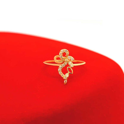 18K Pure Gold Flower w/ Zircon Stone Design Ring