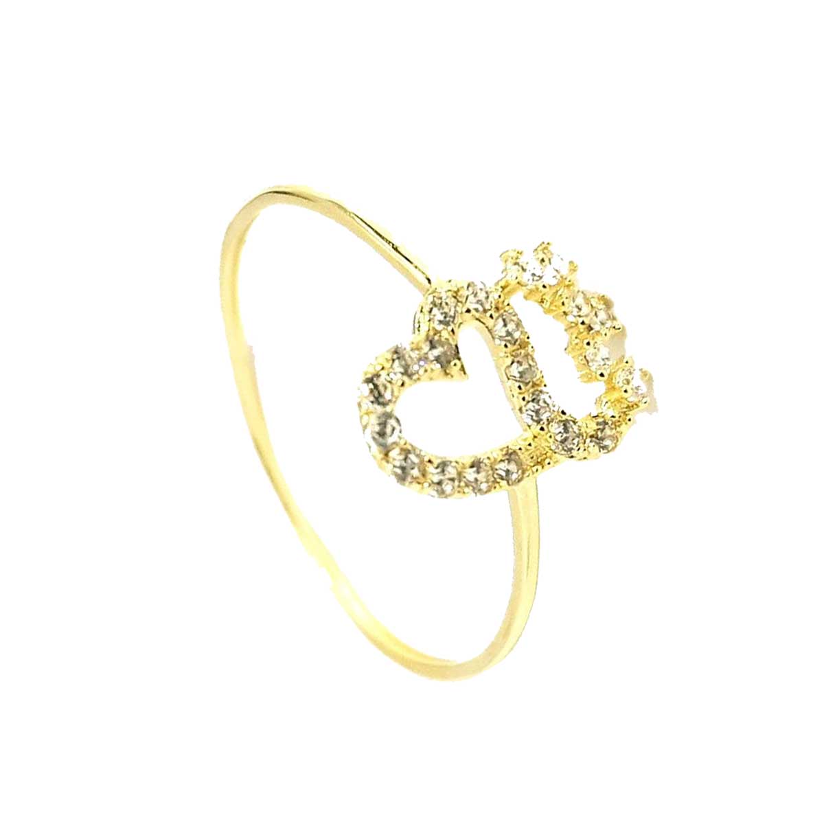 18K Pure Gold Heart w/ Zircon Stone Design Ring | Ring | 18K Gold Jewelry