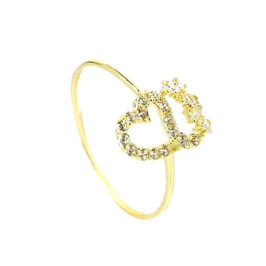 18K Pure Gold Heart w/ Zircon Stone Design Ring | Ring | 18K Gold Jewelry