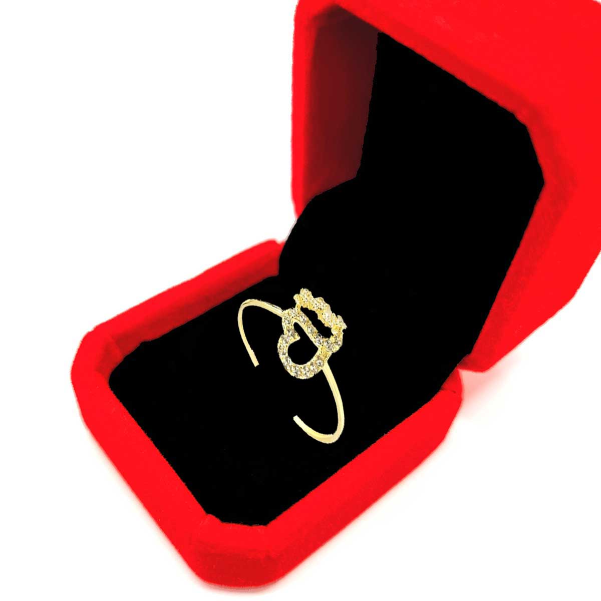 18K Pure Gold Heart w/ Zircon Stone Design Ring | Ring | 18K Gold Jewelry