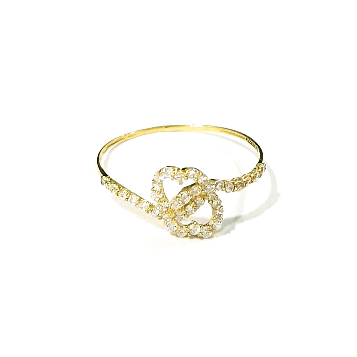 18K Pure Gold Double Heart Design w/ Zircon Stone Ring | Ring | 18K Gold Jewelry