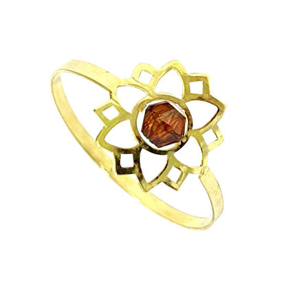 18K Pure Gold Elegant Flower w/ Zircon Stone Design Ring | Ring | 18K Gold Jewelry