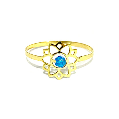 18K Pure Gold Elegant Flower w/ Zircon Stone Design Ring