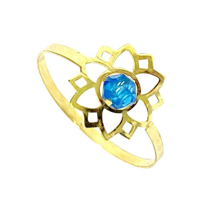 18K Solid Gold Elegant Flower w/ Zircon Stone Design Ring | Gold | 18K Gold Jewelry