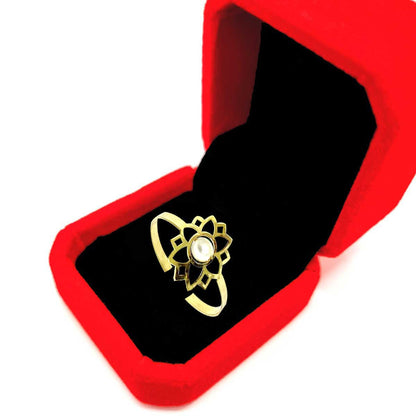 18K Pure Gold Elegant Flower w/ Zircon Stone Design Ring | Ring | 18K Gold Jewelry