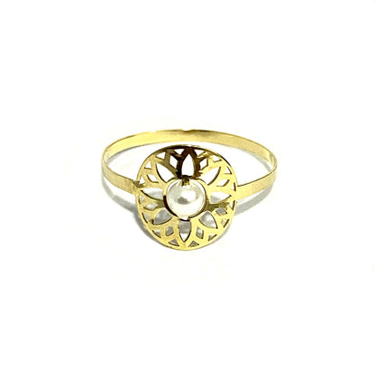 18K Pure Gold Elegant Flower w/ Zircon Stone Design Ring | Ring | 18K Gold Jewelry