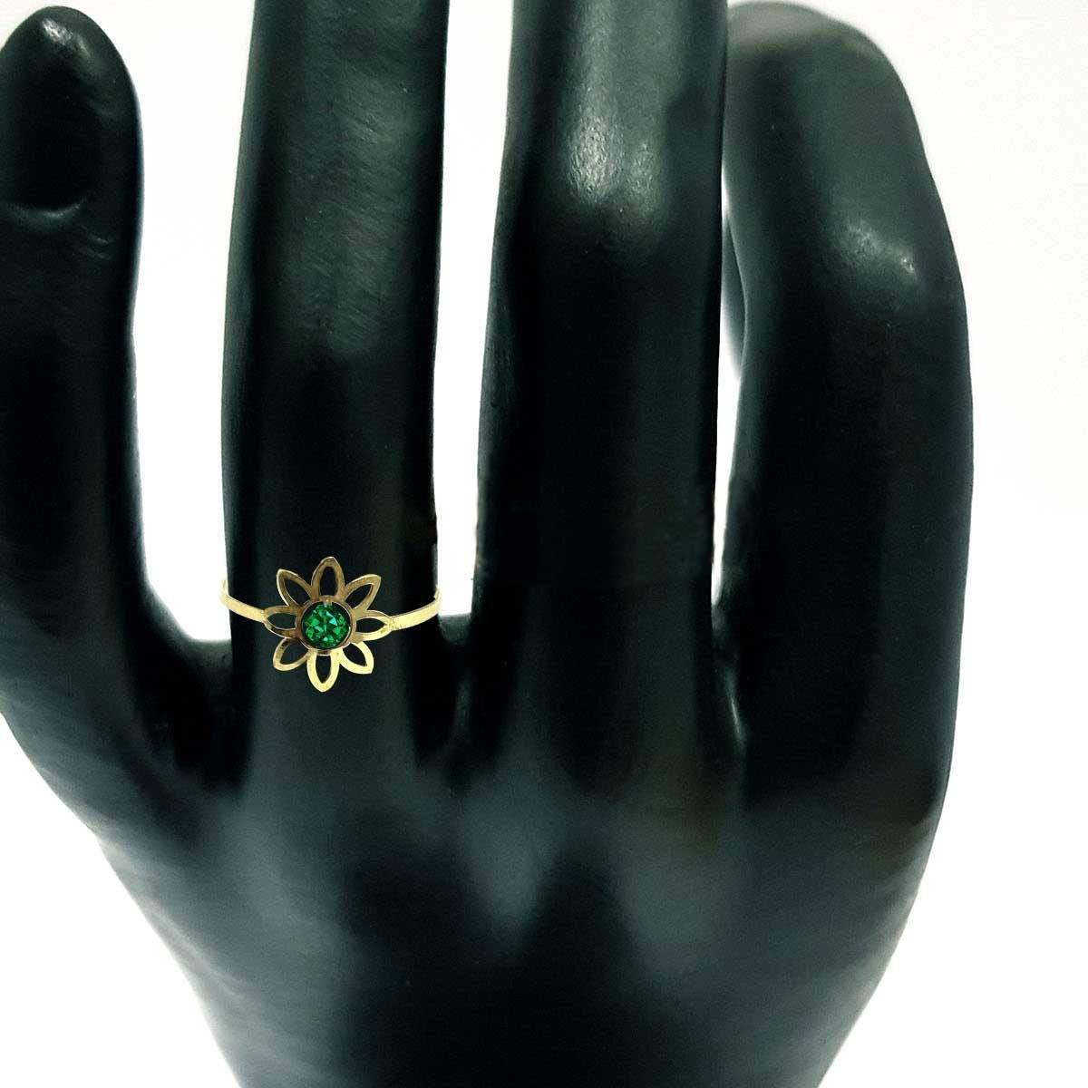 18K Solid Gold Elegant Flower w/ Zircon Stone Design Ring