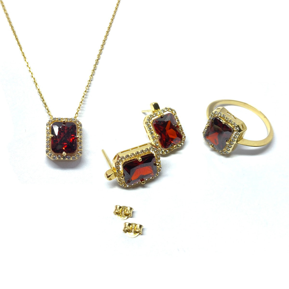 18K Pure Gold Swarovski Crystals Jewellery Set - Necklace, Ring and Earring | Jewelry Set | 18K Gold Jewelry