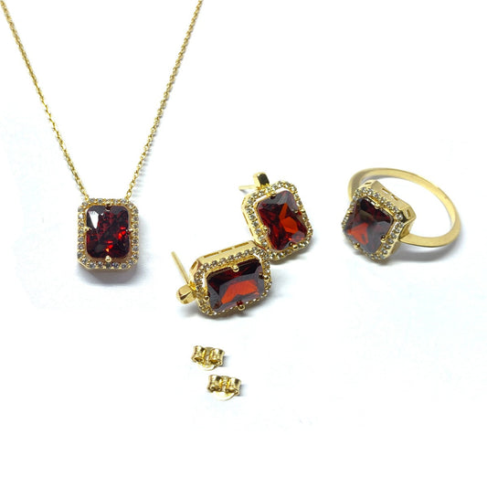 18K Pure Gold Swarovski Crystals Jewellery Set - Necklace, Ring and Earring | Jewelry Set | 18K Gold Jewelry