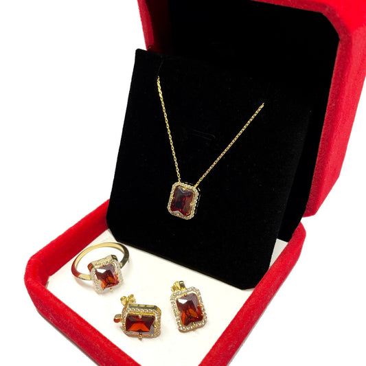 18K Pure Gold Swarovski Crystals Jewellery Set - Necklace, Ring and Earring | Jewelry Set | 18K Gold Jewelry