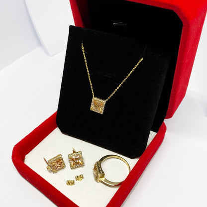 18K Pure Gold Swarovski Crystals Jewellery Set - Necklace, Ring and Earring | Jewelry Set | 18K Gold Jewelry
