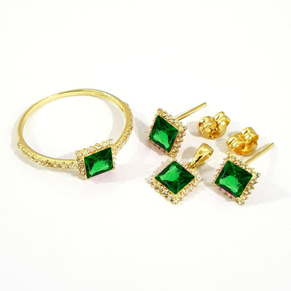 18K Pure Gold Stone Jewelry Set | Jewelry Set | 18K Gold Jewelry