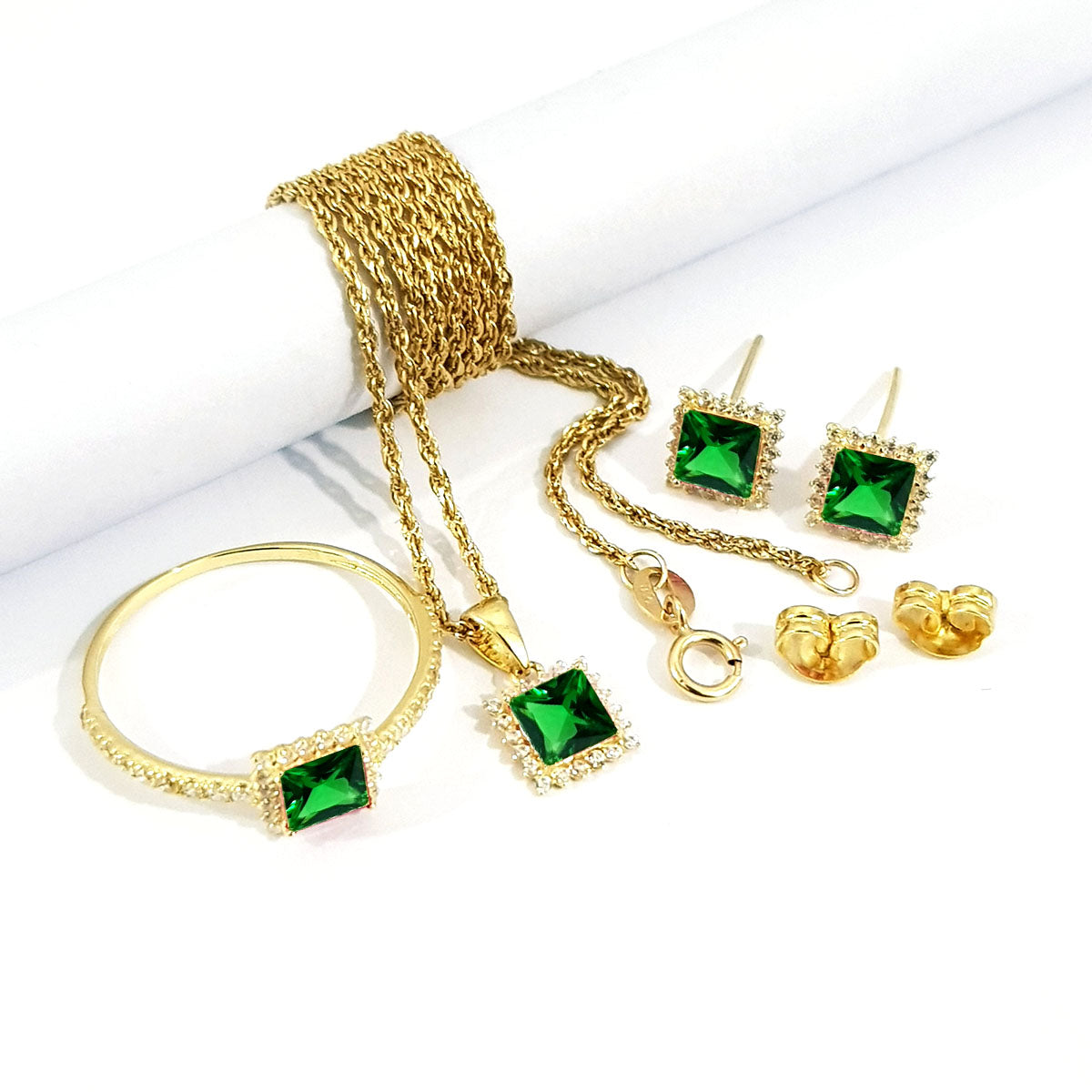 18K Pure Gold Stone Jewelry Set