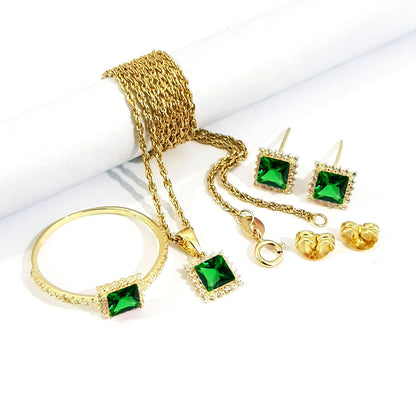 18K Pure Gold Stone Jewelry Set