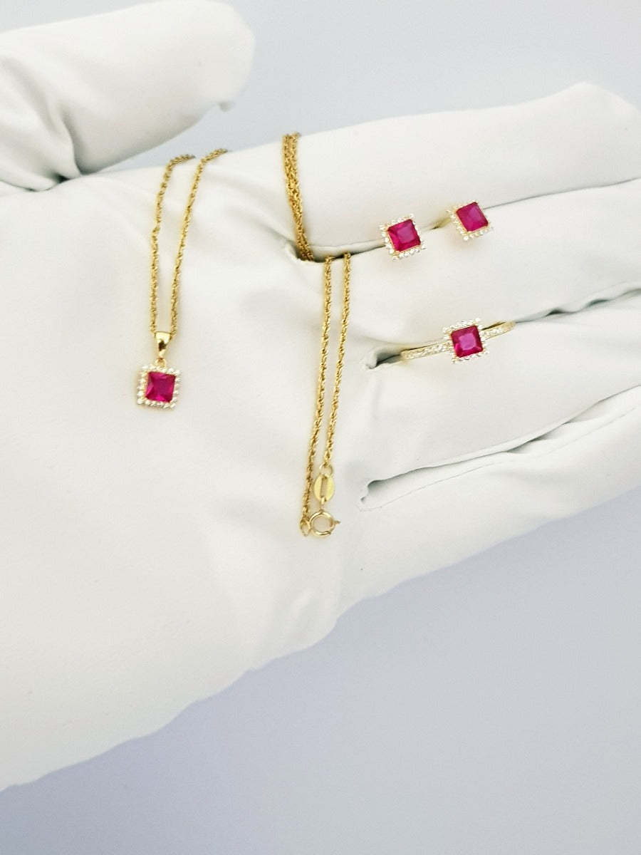 18K Pure Gold Stone Jewelry Set | Jewelry Set | 18K Gold Jewelry