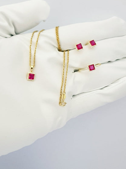 18K Pure Gold Stone Jewelry Set | Jewelry Set | 18K Gold Jewelry