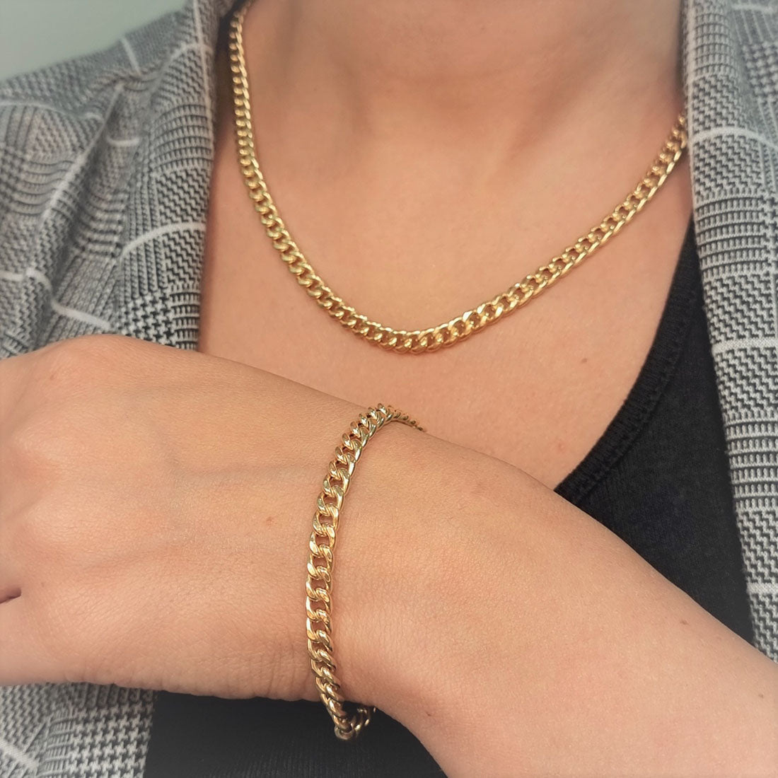 18K Pure Gold Cuban Chain Design Gold Set | Jewelry Set | 18K Gold Jewelry