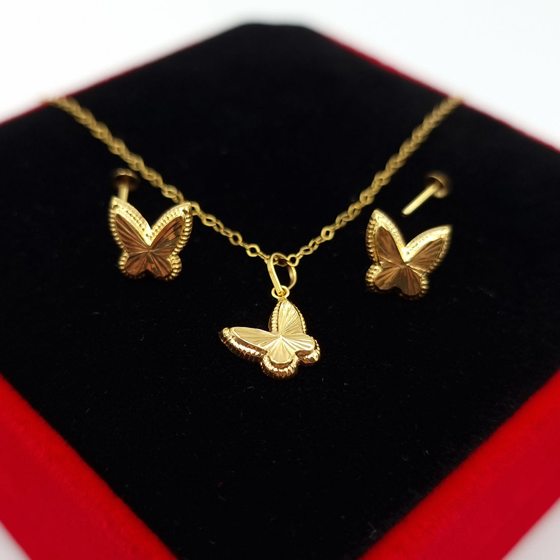 18K Pure Gold Butterfly Design Screw Jewelry Set | Jewelry Set | 18K Gold Jewelry