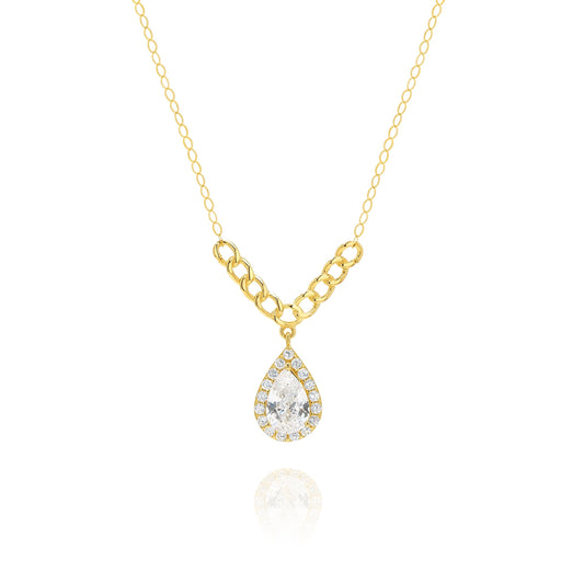 18K Pure Gold Drop Stone Necklace