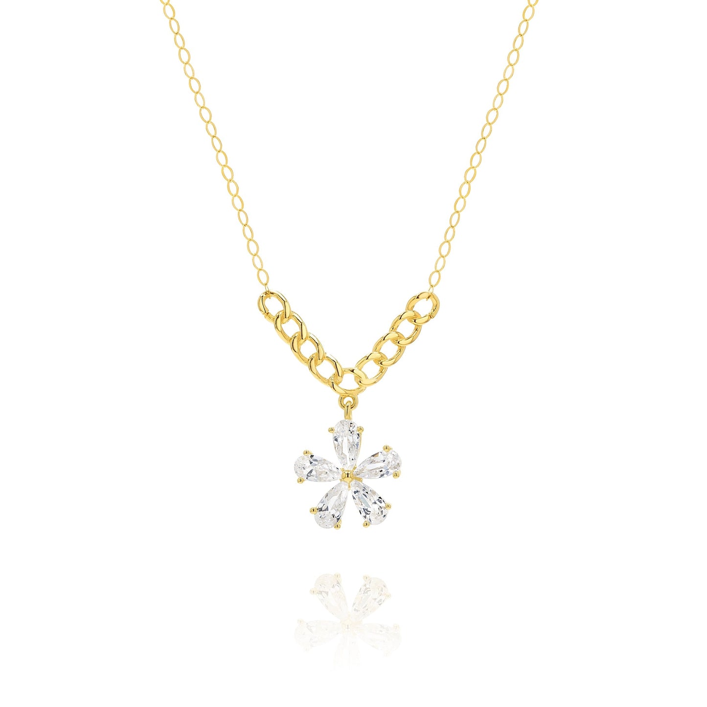 18K Pure Gold Flower Stone Necklace