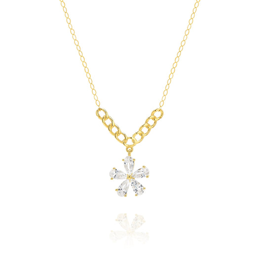 18K Pure Gold Flower Stone Necklace