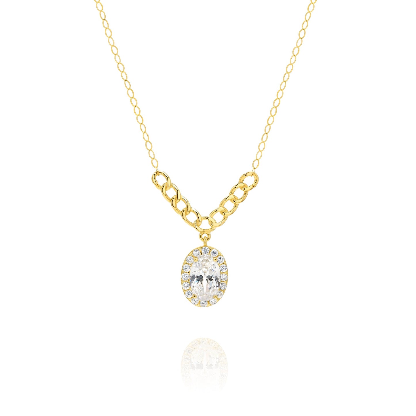 18K Pure Gold Oval Stone Necklace