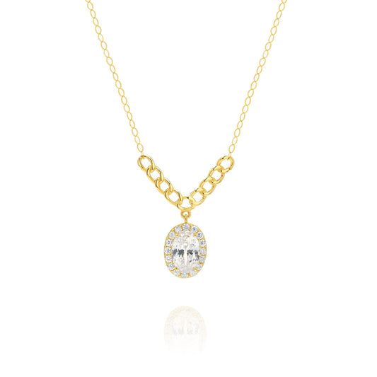 18K Pure Gold Oval Stone Necklace
