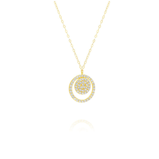 18K Pure Gold Hanging Rounds Stone Necklace
