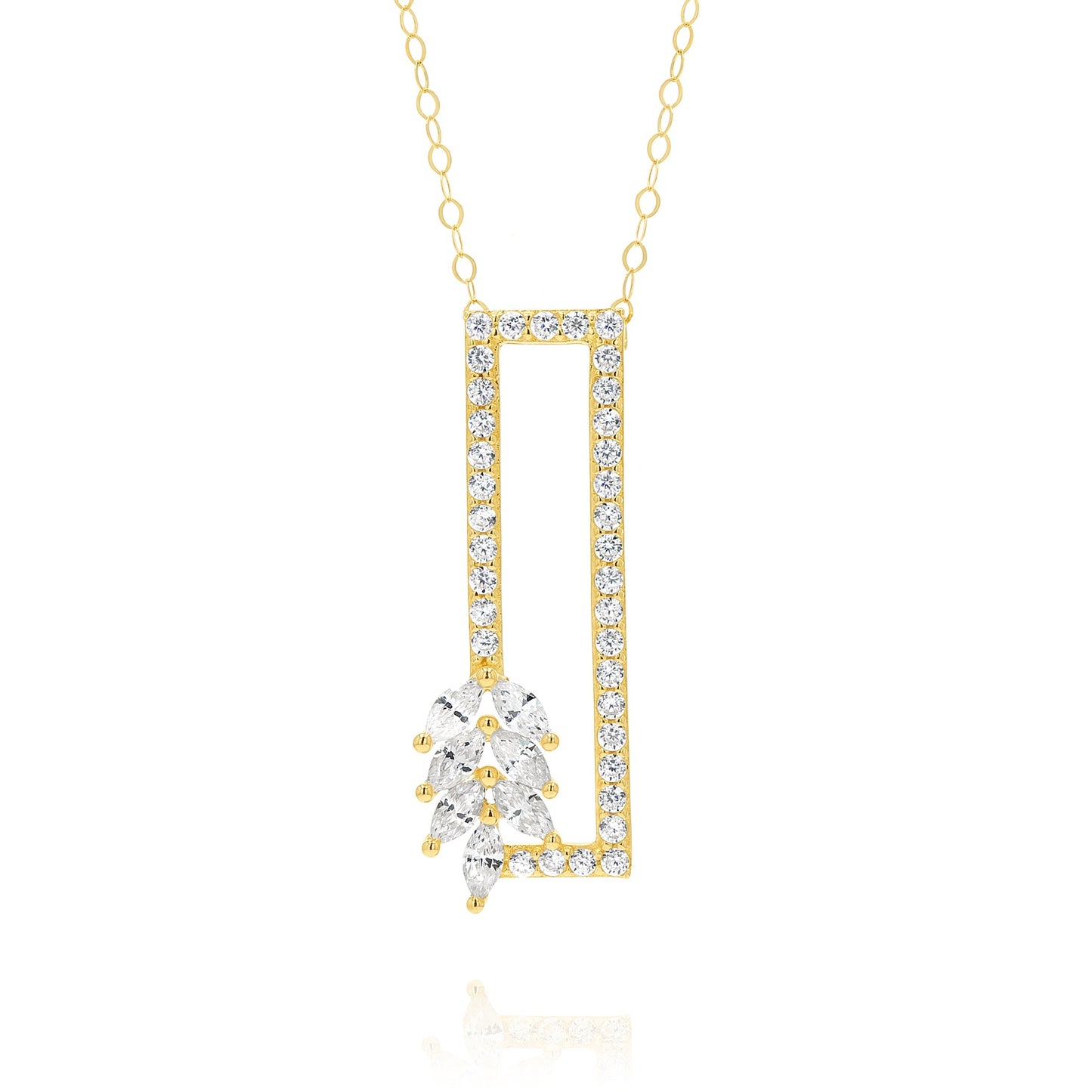 18K Pure Gold Square Flower Stone Necklace