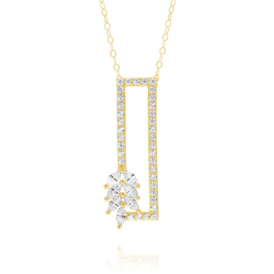 18K Pure Gold Square Flower Stone Necklace