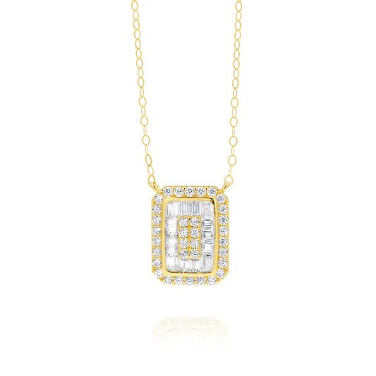 18K Pure Gold Square Stone Necklace