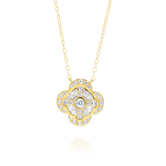 18K Pure Gold Flower Stone Necklace