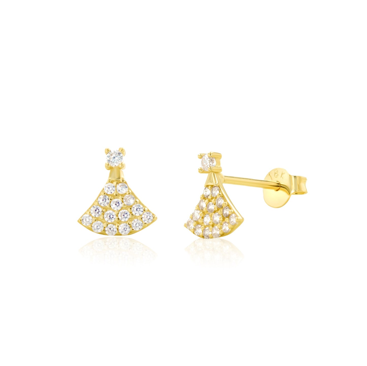 18K Pure Gold Stone Stud Earrings