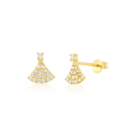 18K Pure Gold Stone Stud Earrings