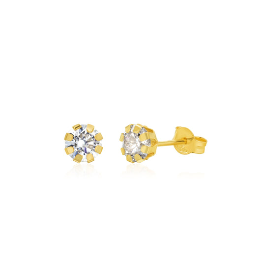 18K Pure Gold Stone Stud Earrings