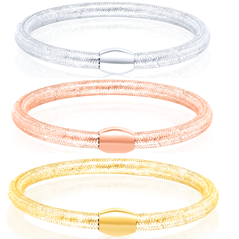 18K Pure Gold 3 Color Bangles Set