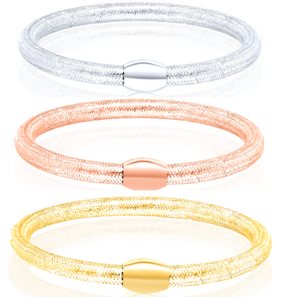 18K Pure Gold 3 Color Bangles Set