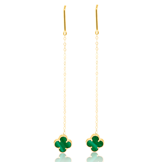 18K Pure Gold Green V.C Hanging Earring Set